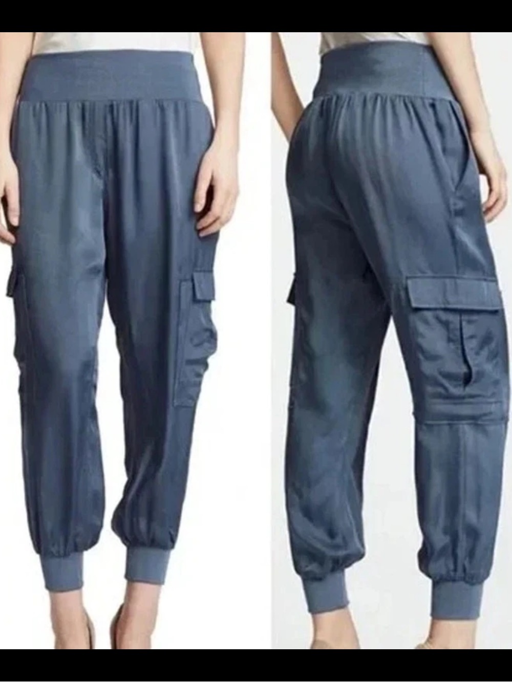 Cinq à Sept Giles Twill Cargo Jogger Pants XS Charcoal Blue Cupro Utility*@18